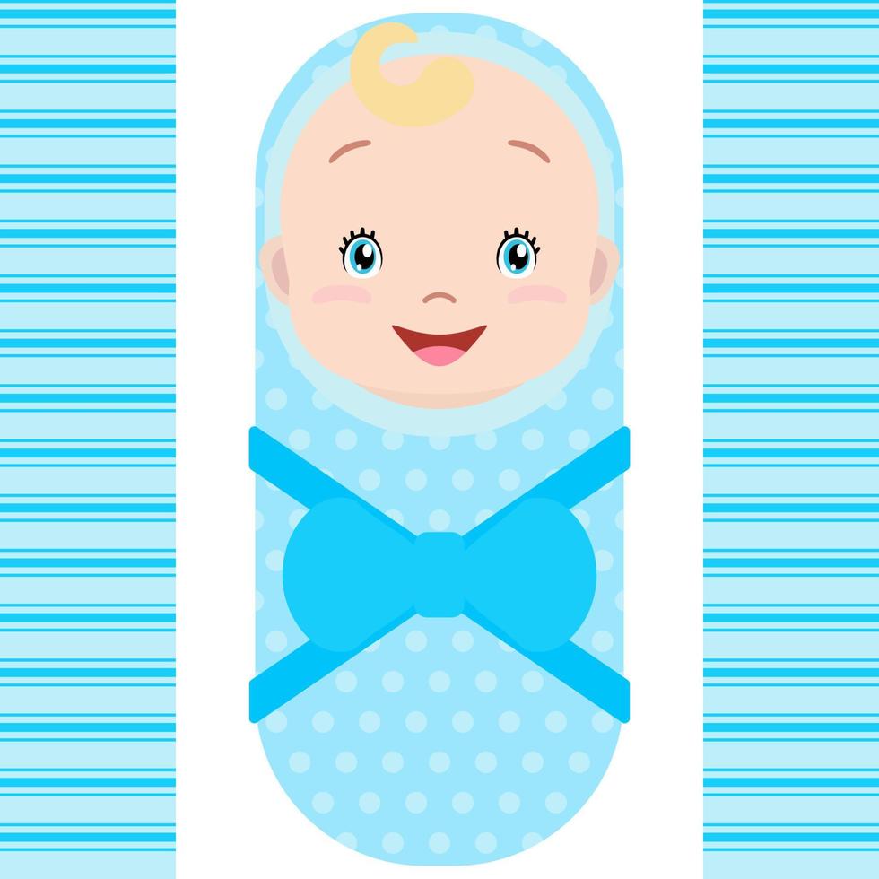 sorridente menino caucasiano isolado no fundo branco. mascote de desenho vetorial. ilustração de férias para aniversário, chá de bebê. vetor