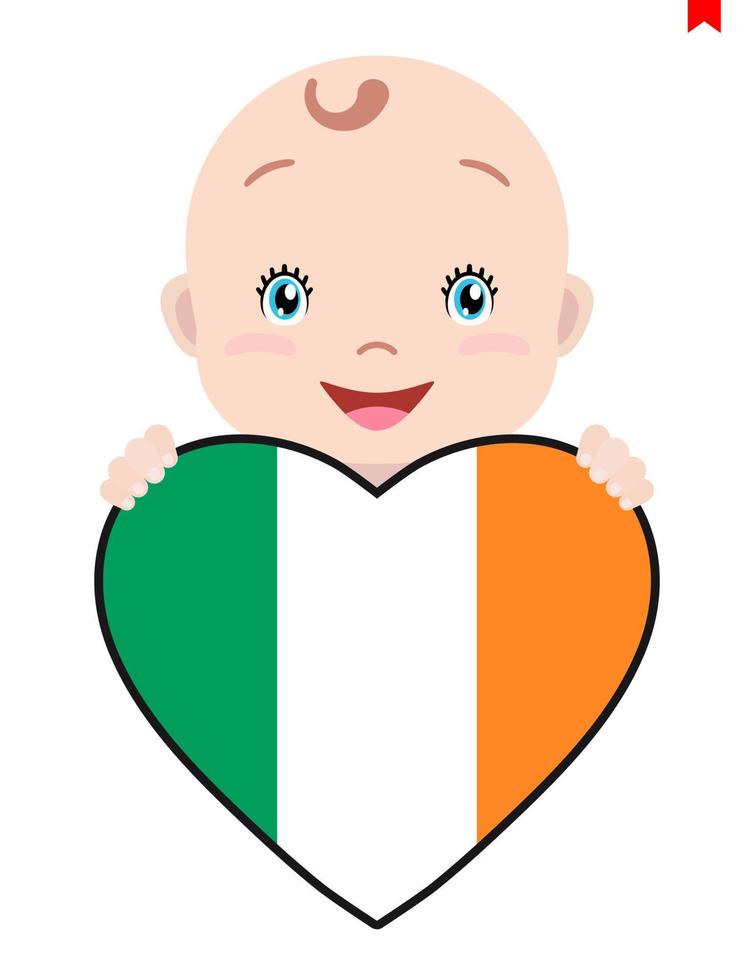 rosto sorridente de uma criança, um bebê e uma bandeira da irlanda em forma de coração. símbolo de patriotismo, independência, viagens, emblema do amor. vetor