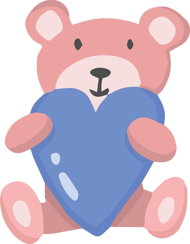ursinho de pelúcia desenhado à mão e ilustração de coração vetor