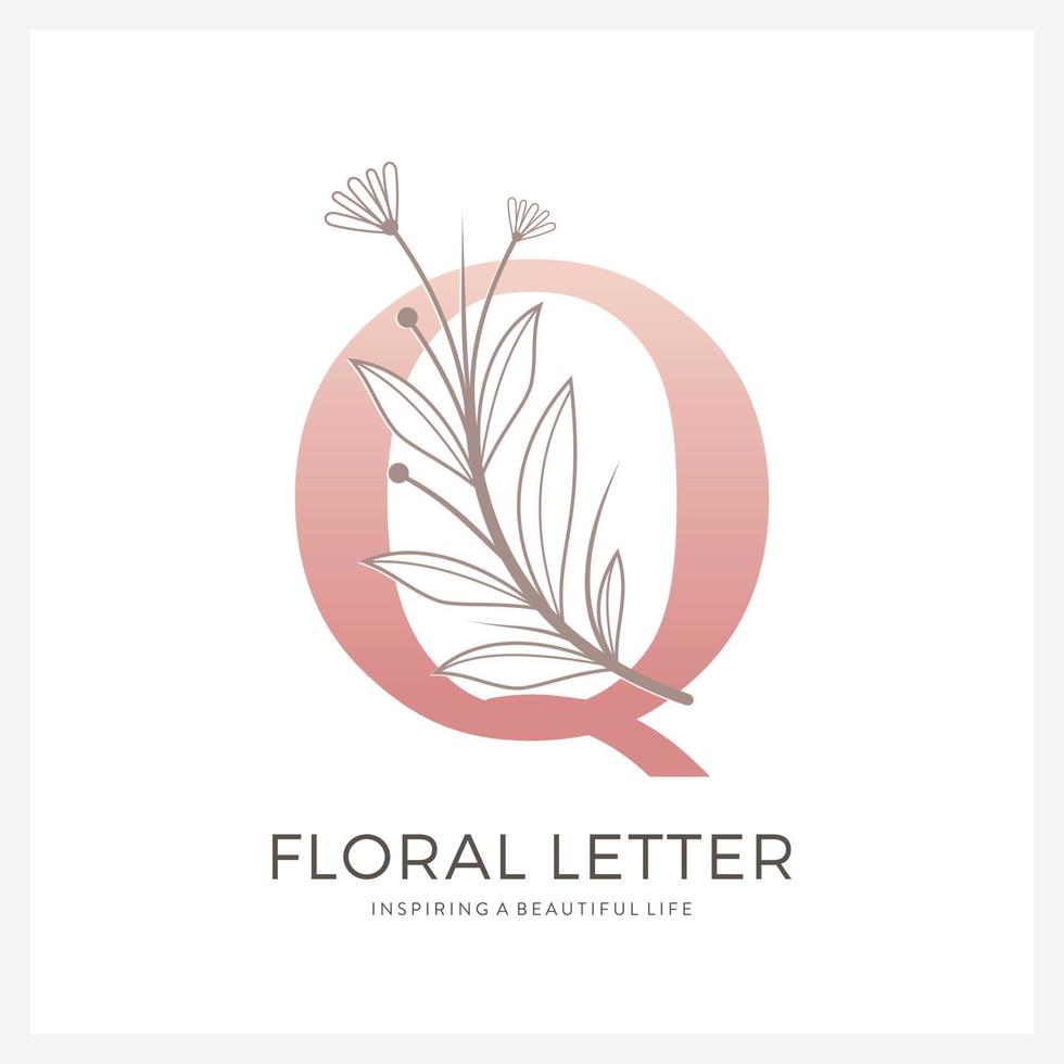 letra q logotipo floral adequado para beleza cosmética e outros. vetor