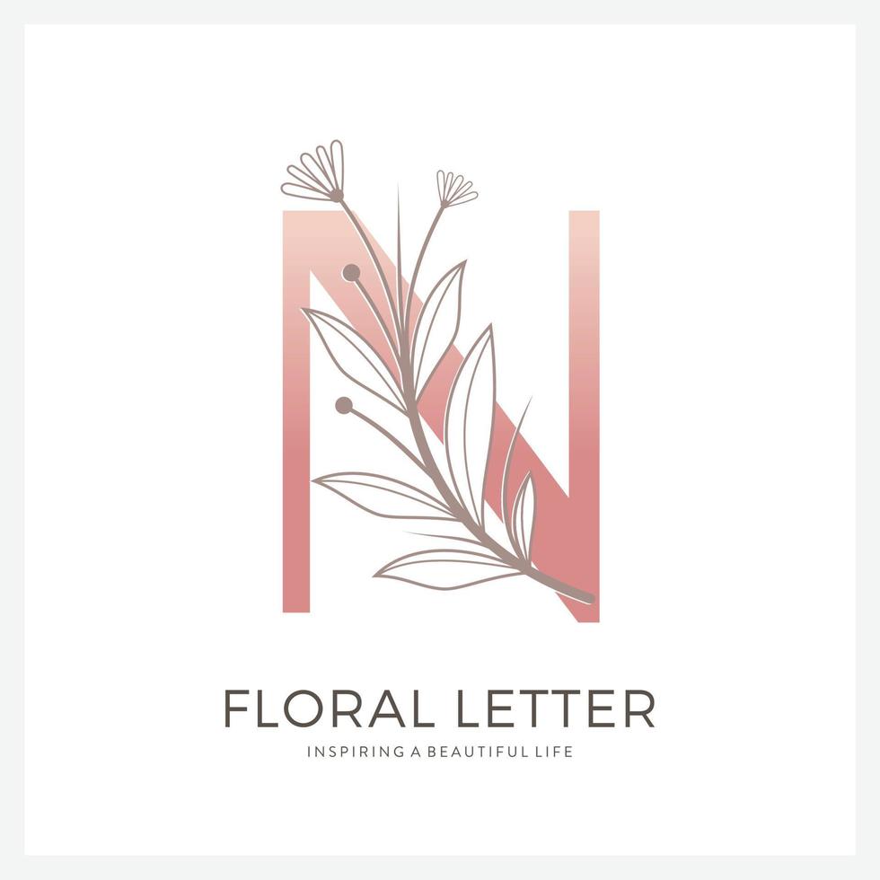 letra n logotipo floral adequado para beleza cosmética e outros. vetor