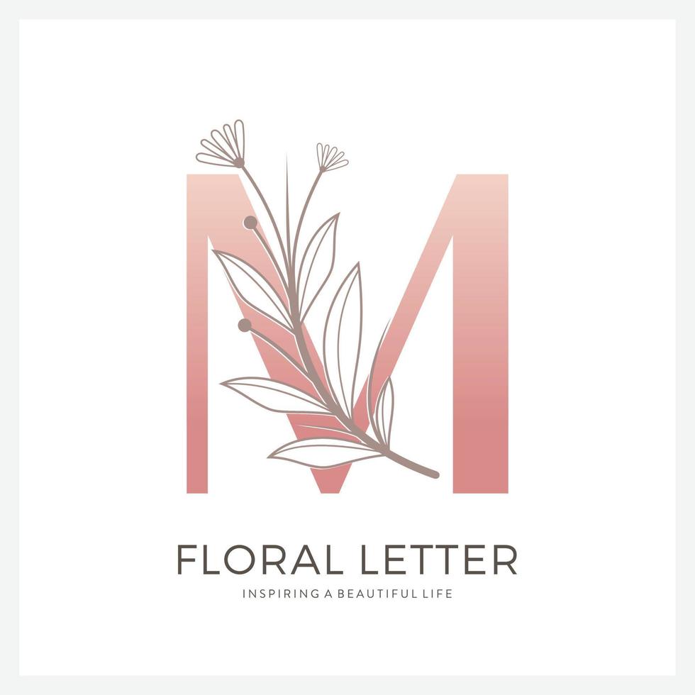 letra m logotipo floral adequado para beleza cosmética e outros. vetor