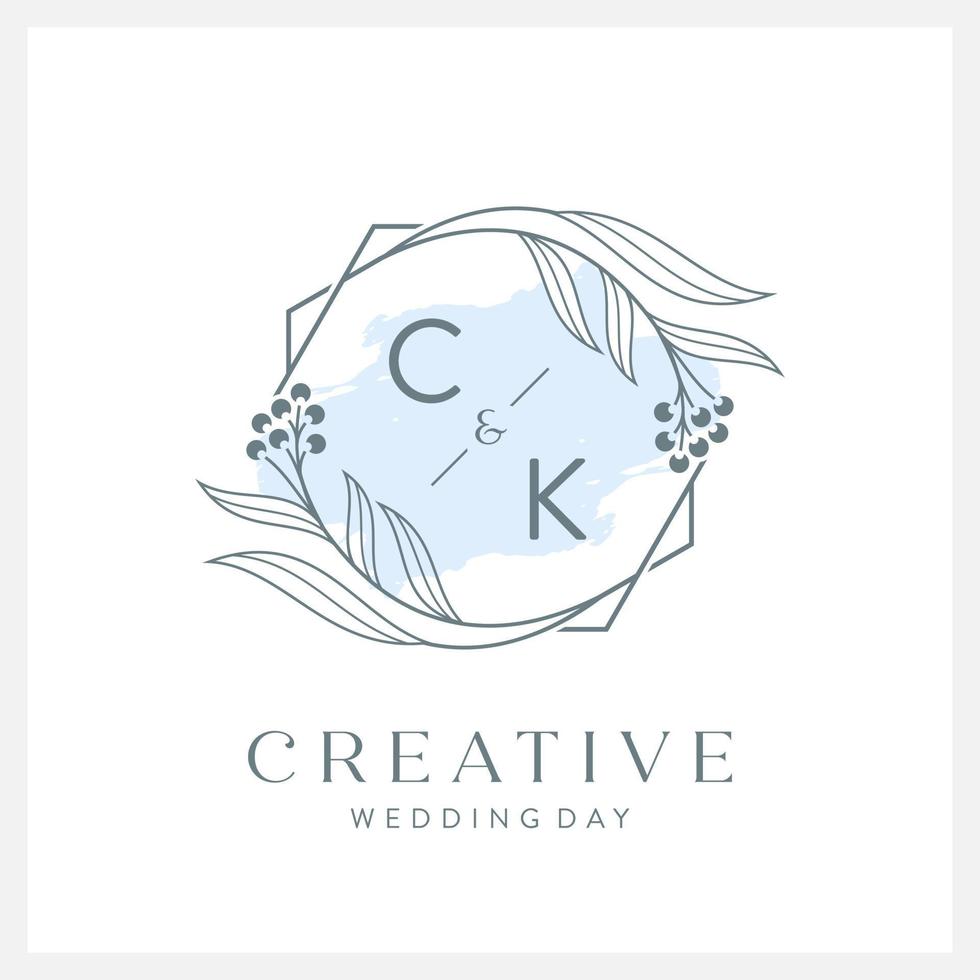 logotipo do casamento inicial c e k com linda aquarela vetor