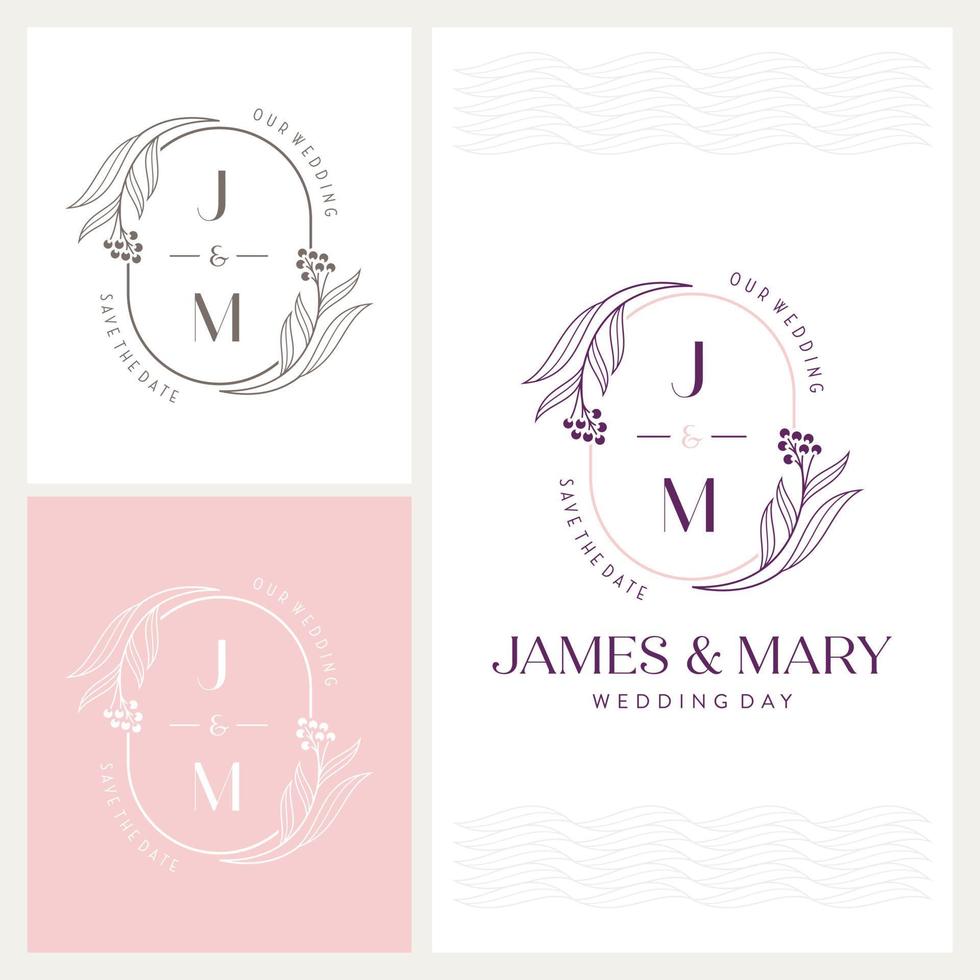 logotipo de casamento com monograma j e m elegante e atraente vetor