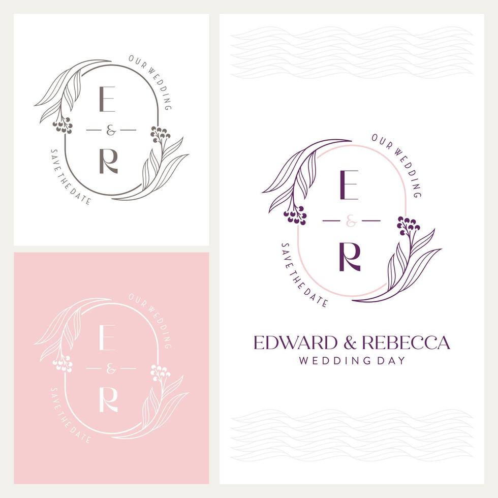 logotipo de casamento com monograma e e r elegante e atraente vetor
