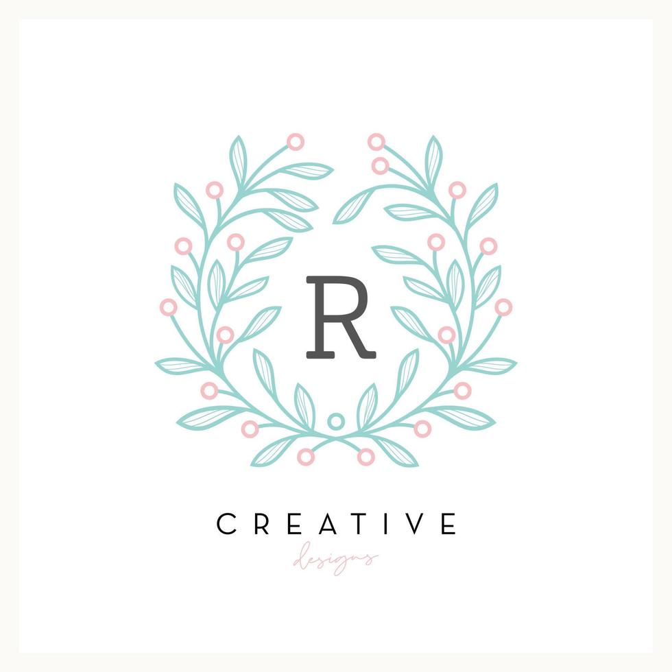 letra de logotipo floral de luxo r para negócios de cosméticos de beleza, convite de casamento, boutique e outra empresa vetor