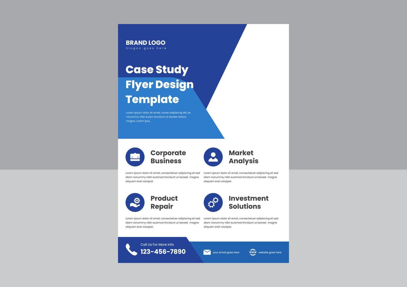 modelo de design de cartaz de folheto de estudo de caso. modelo de design de cartaz de panfleto de estudo de caso corporativo de negócios. ilustração vetorial. vetor