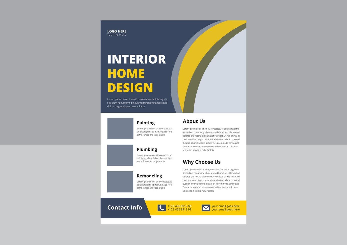 folheto de design de interiores. design de folheto imobiliário, modelo de design de interiores para casa. capa, pôster, tamanho a4, design de folheto. vetor