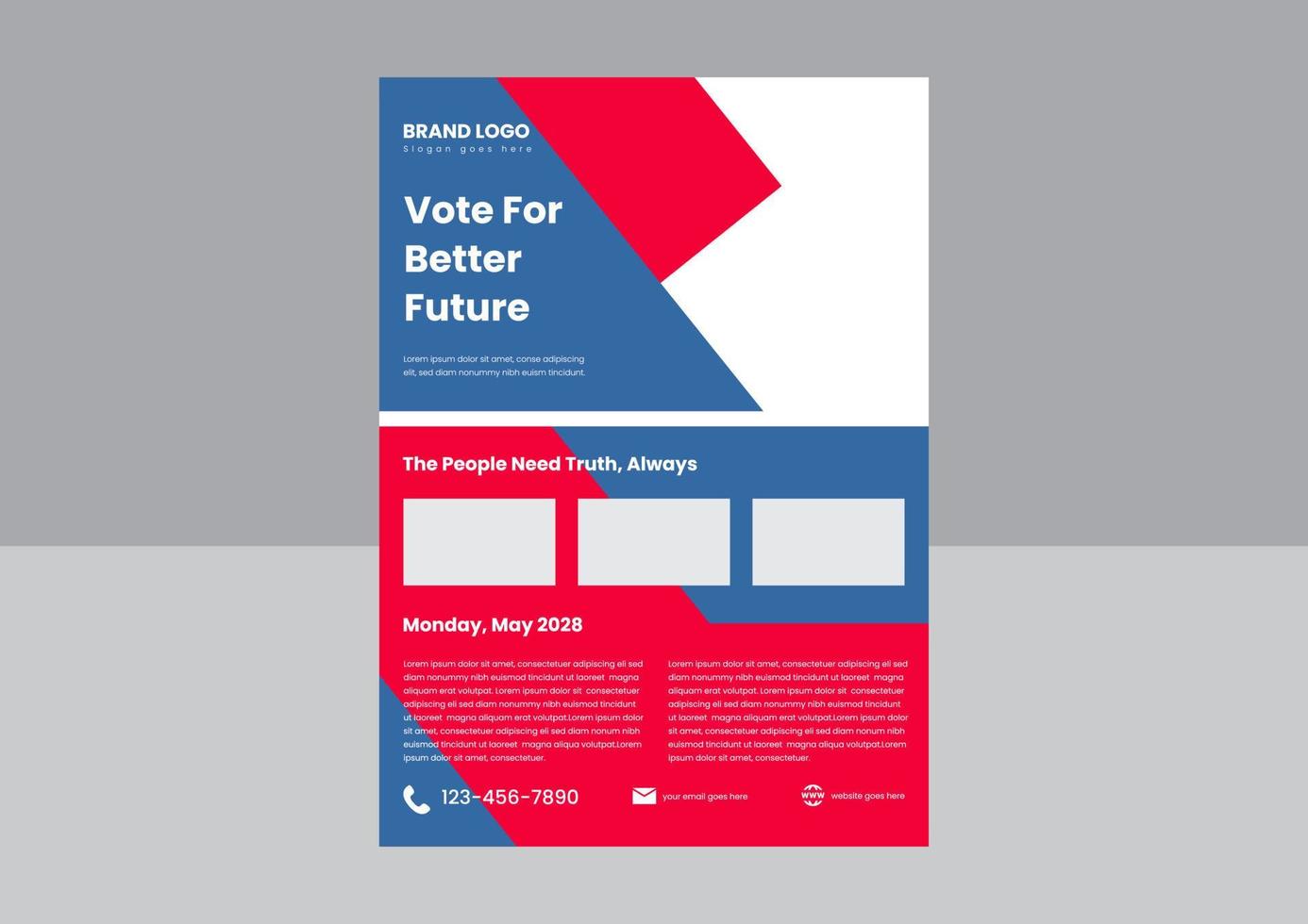 vote modelo de design de cartaz de panfleto. vote em um modelo de design de folheto de pôster futuro melhor. voto evento flyer design ilustração vetorial. vetor