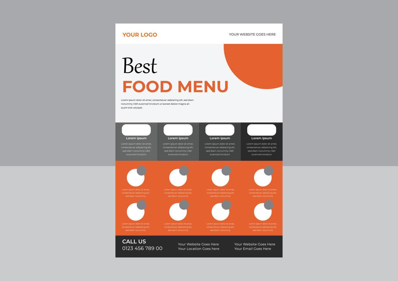 folheto de menu de fast food, menu de café de restaurante, design de modelo. folheto de comida, modelo de design de folheto de fast food em tamanho a4. cores de doces. ilustração vetorial. vetor