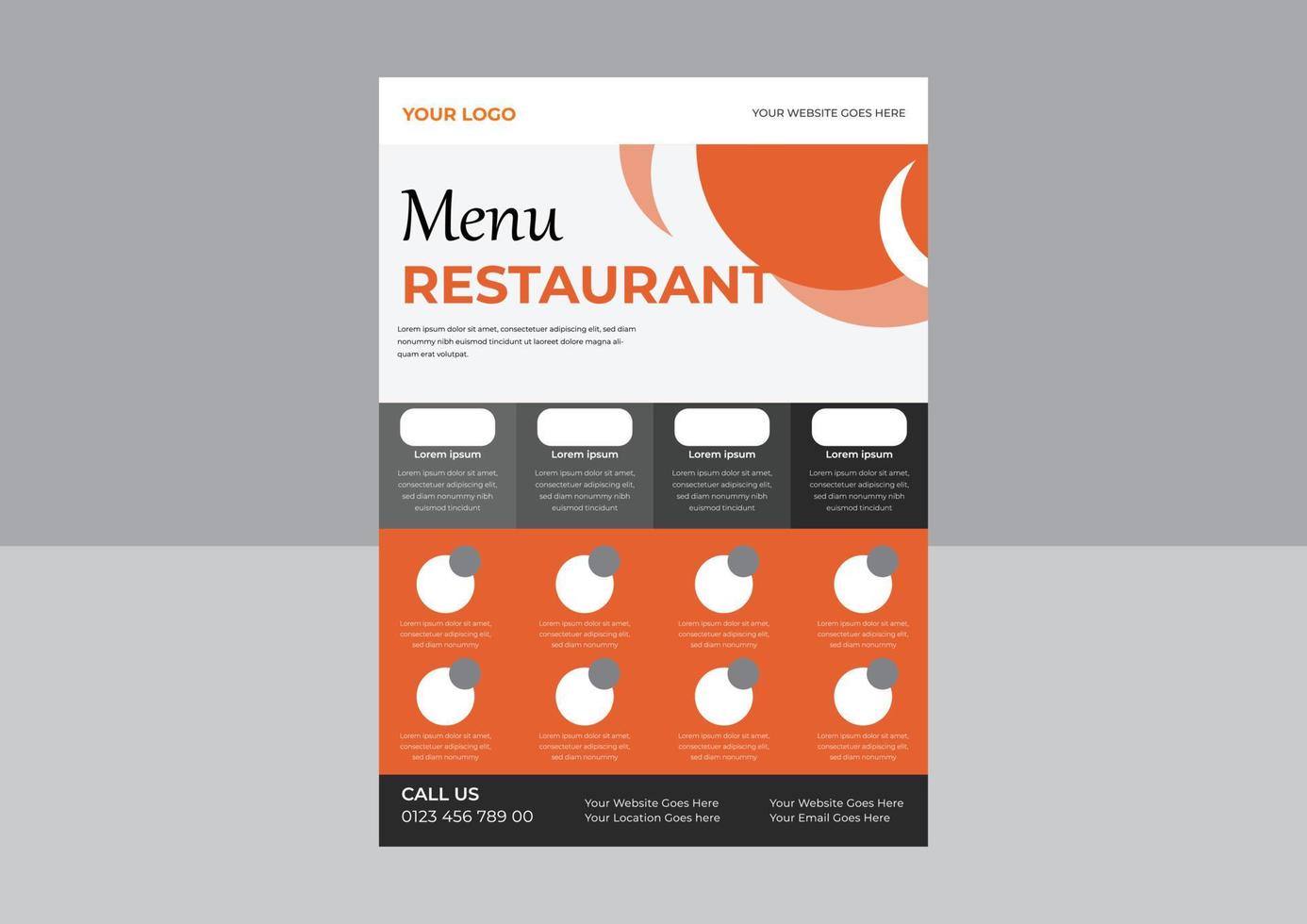 folheto de menu de fast food, menu de café de restaurante, design de modelo. folheto de comida, modelo de design de folheto de fast food em tamanho a4. cores de doces. ilustração vetorial. vetor