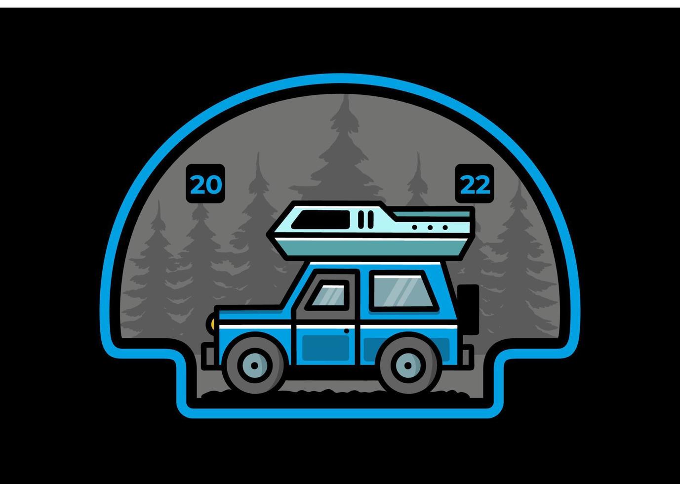 design de distintivo de ilustração de acampamento de carro de veículo off-road vetor