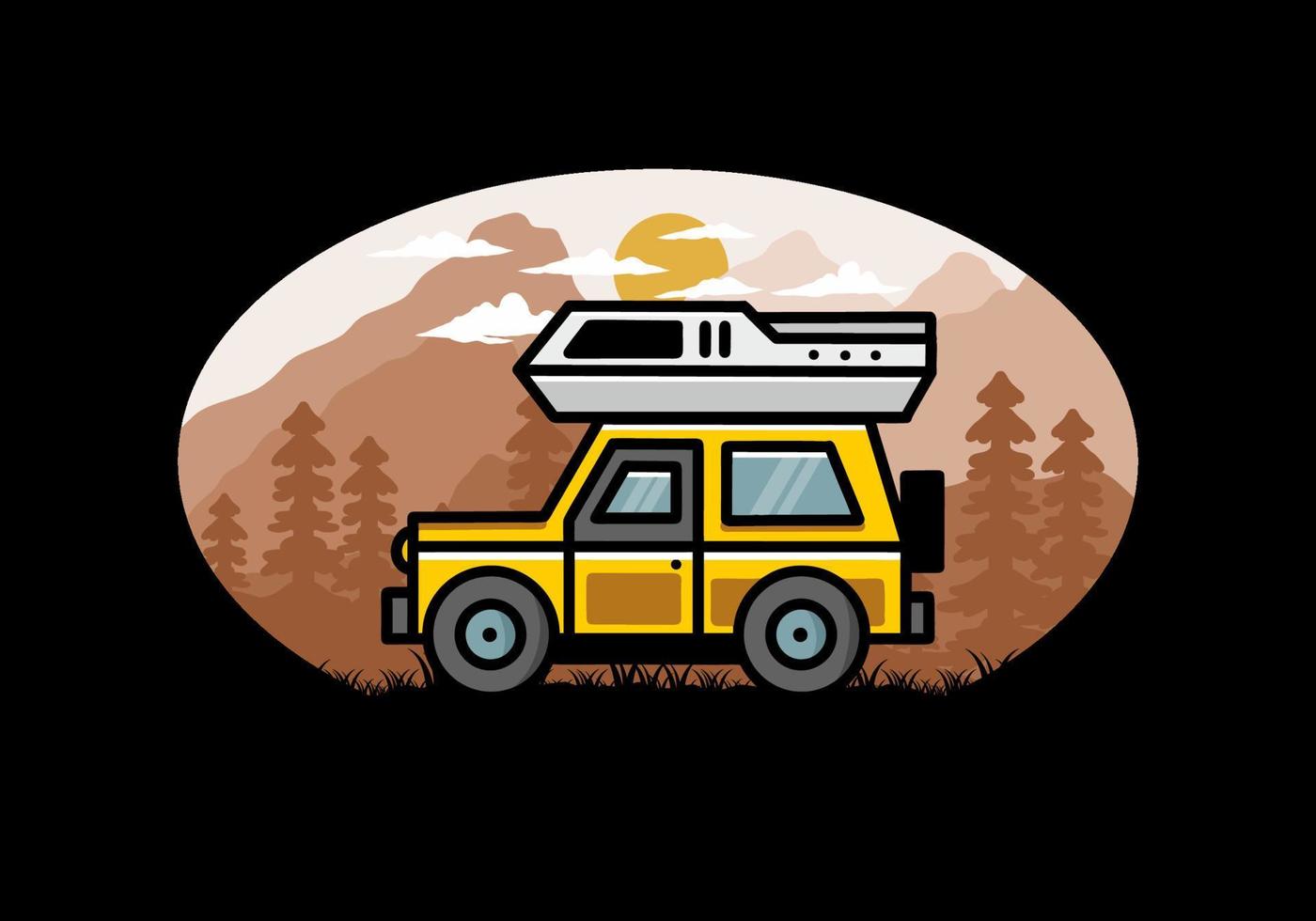 design de distintivo de ilustração de acampamento de carro de veículo off-road vetor