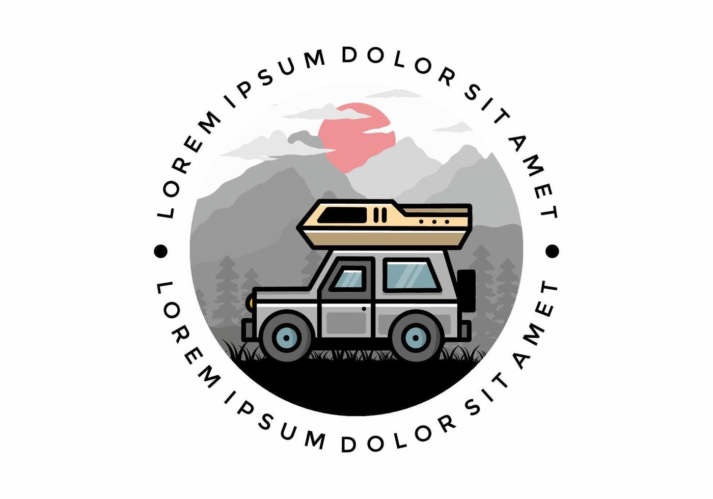 design de distintivo de ilustração de acampamento de carro de veículo off-road vetor