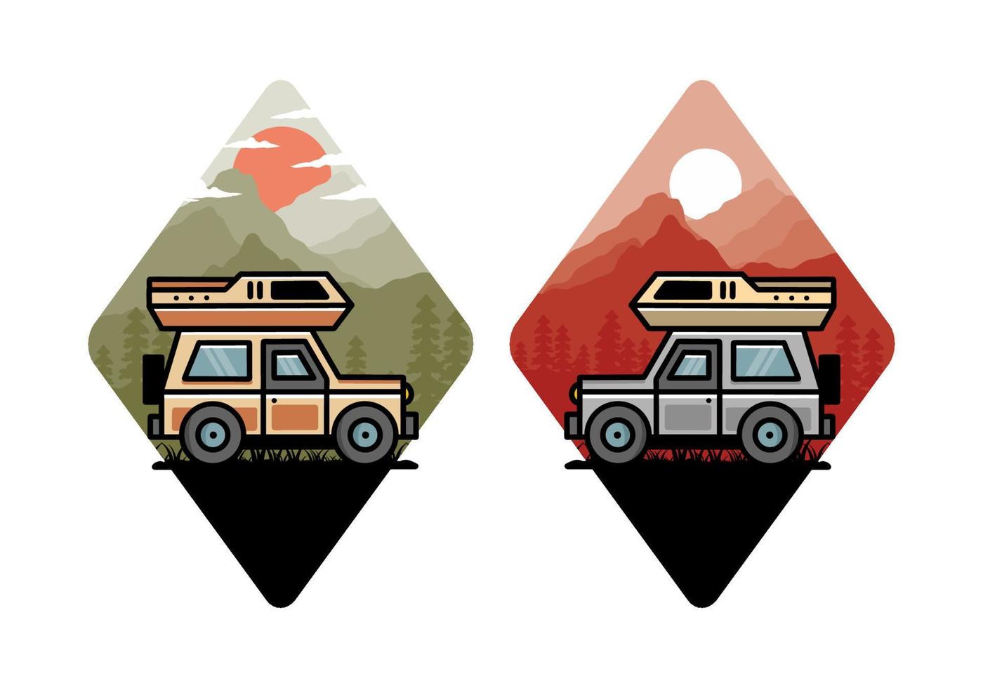 design de distintivo de ilustração de acampamento de carro de veículo off-road vetor