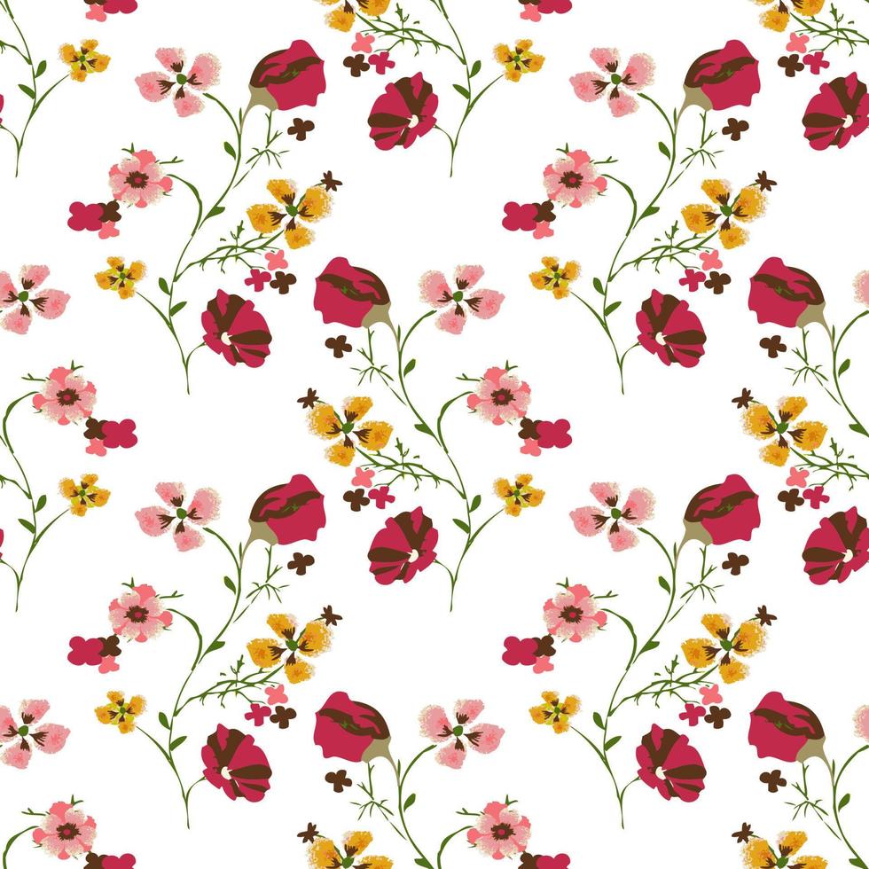 floral sem costura ilustração vetorial de fundo. design para uso em todo o papel de embrulho de impressão de tecido têxtil e outros. design de impressão repetível de flor de primavera vintage pronto para imprimir gráfico vetor