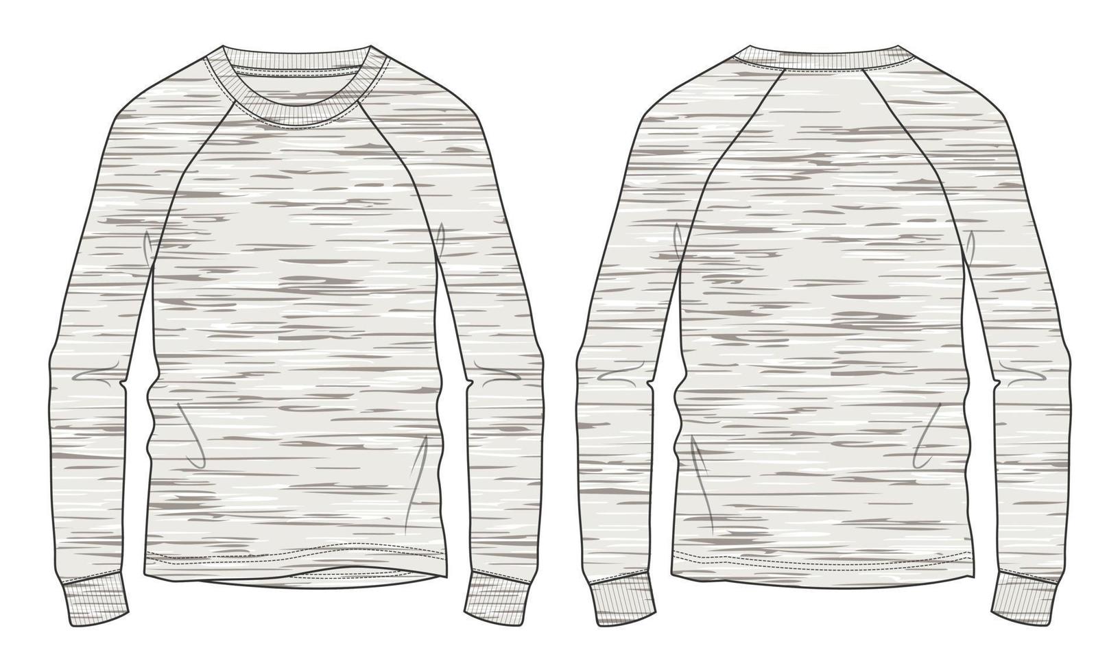 camiseta de manga longa técnica de moda plana esboço ilustração vetorial modelo vistas dianteiras e traseiras. design de vestuário mock up cad. vetor