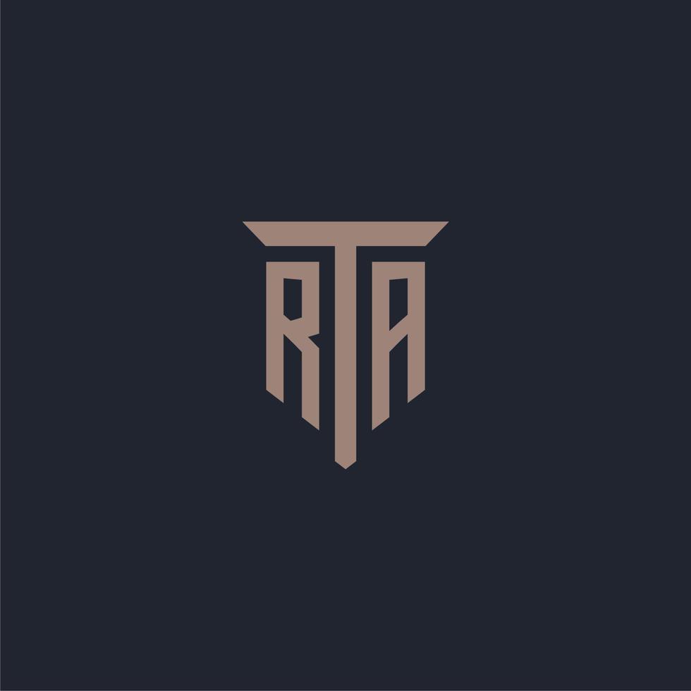 ra monograma de logotipo inicial com design de ícone de pilar vetor