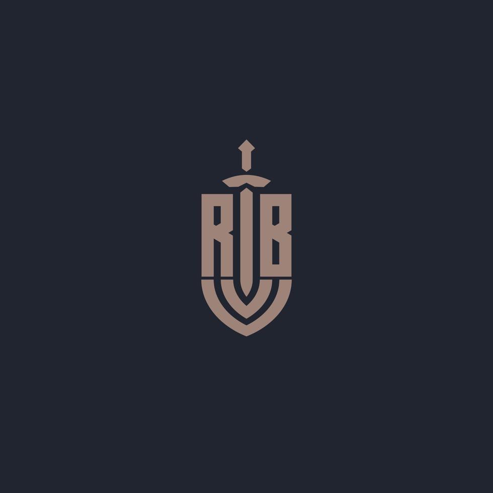 monograma de logotipo rb com modelo de design de estilo de espada e escudo vetor