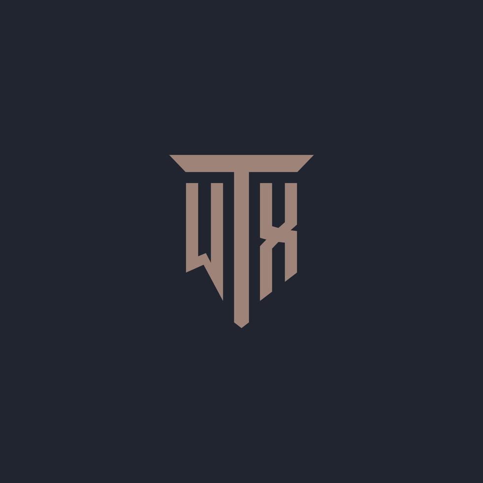 wx monograma de logotipo inicial com design de ícone de pilar vetor