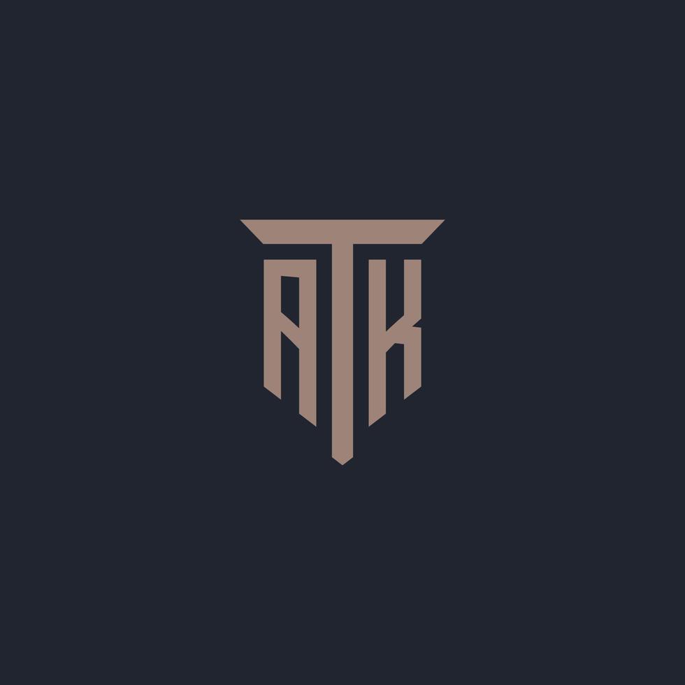 ak monograma de logotipo inicial com design de ícone de pilar vetor