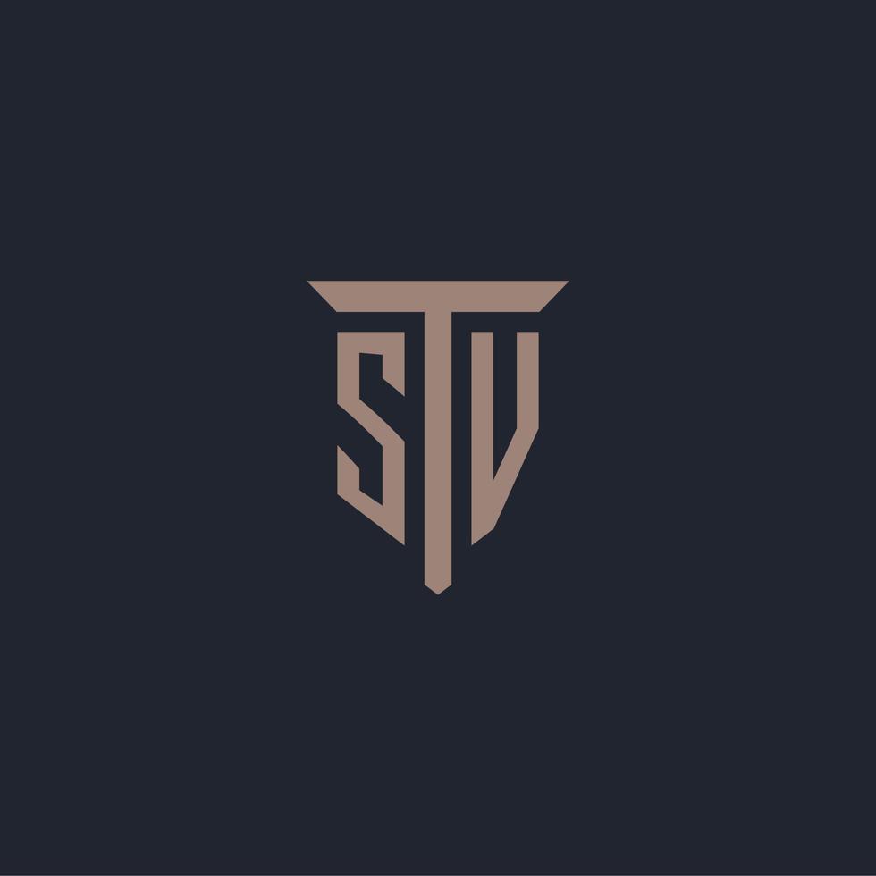 sv monograma de logotipo inicial com design de ícone de pilar vetor