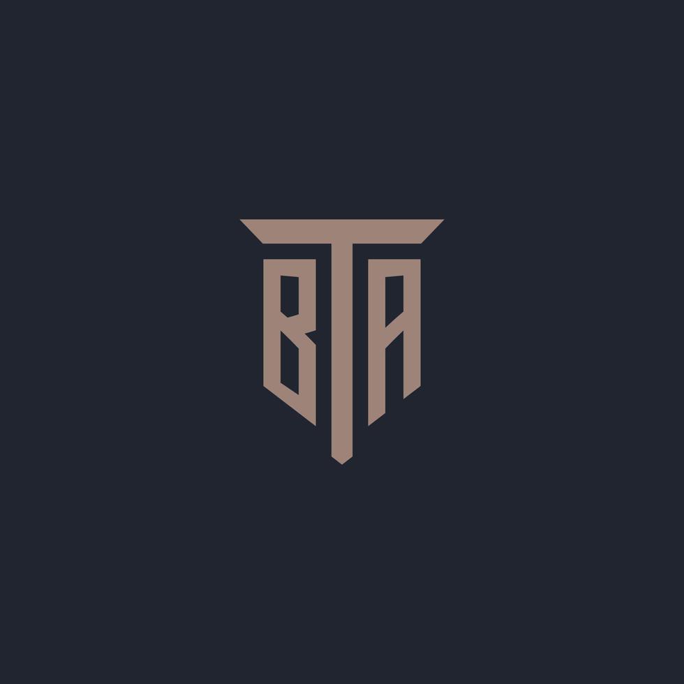 ba monograma de logotipo inicial com design de ícone de pilar vetor