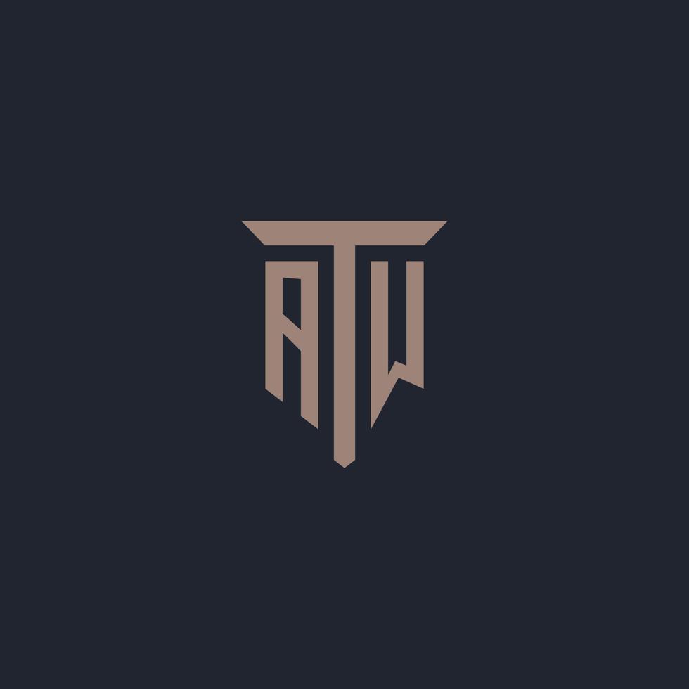 aw monograma de logotipo inicial com design de ícone de pilar vetor