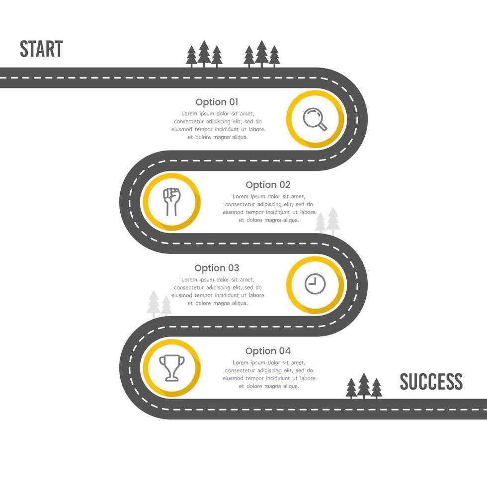 passo infográfico estrada passo para o sucesso vetor