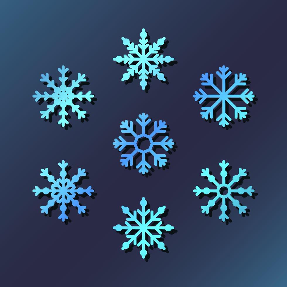 conjunto de ilustração vetorial de flocos de neve azul gradiente vetor