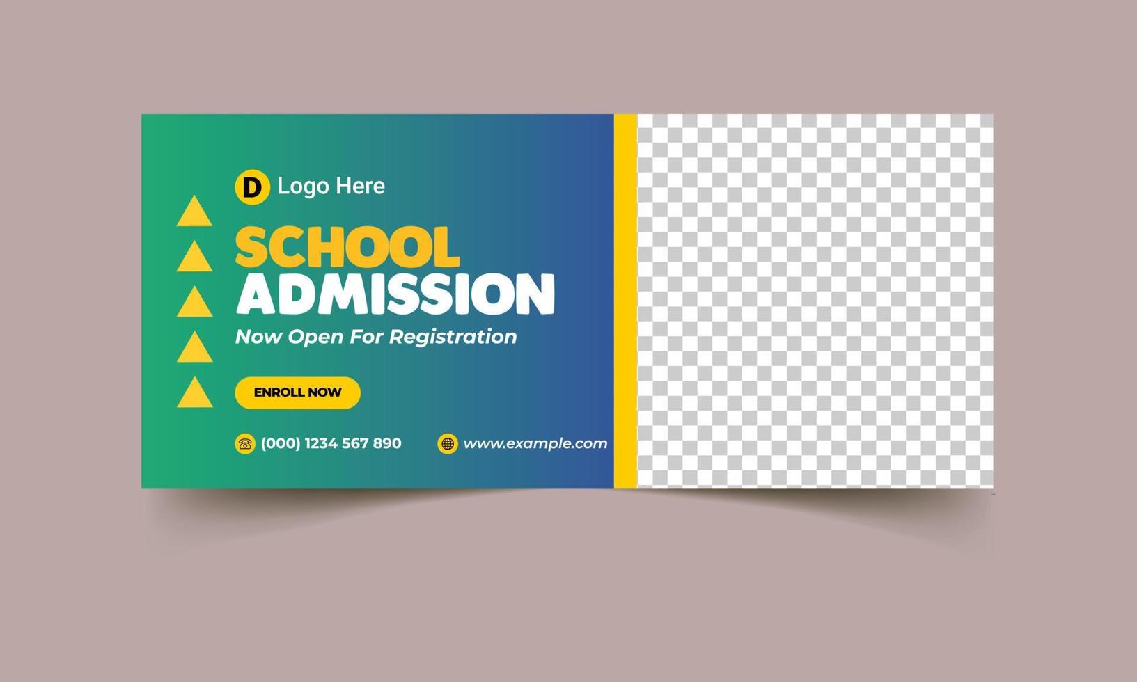capa de admissão escolar e modelo de banner da web, modelo de capa de mídia social de volta à escola vetor