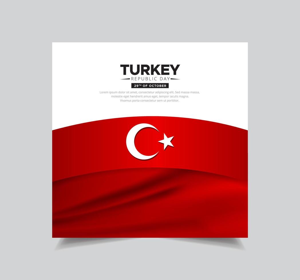 maravilhoso design de fundo do dia da república da turquia com silhueta de soldado e bandeira ondulada vetor