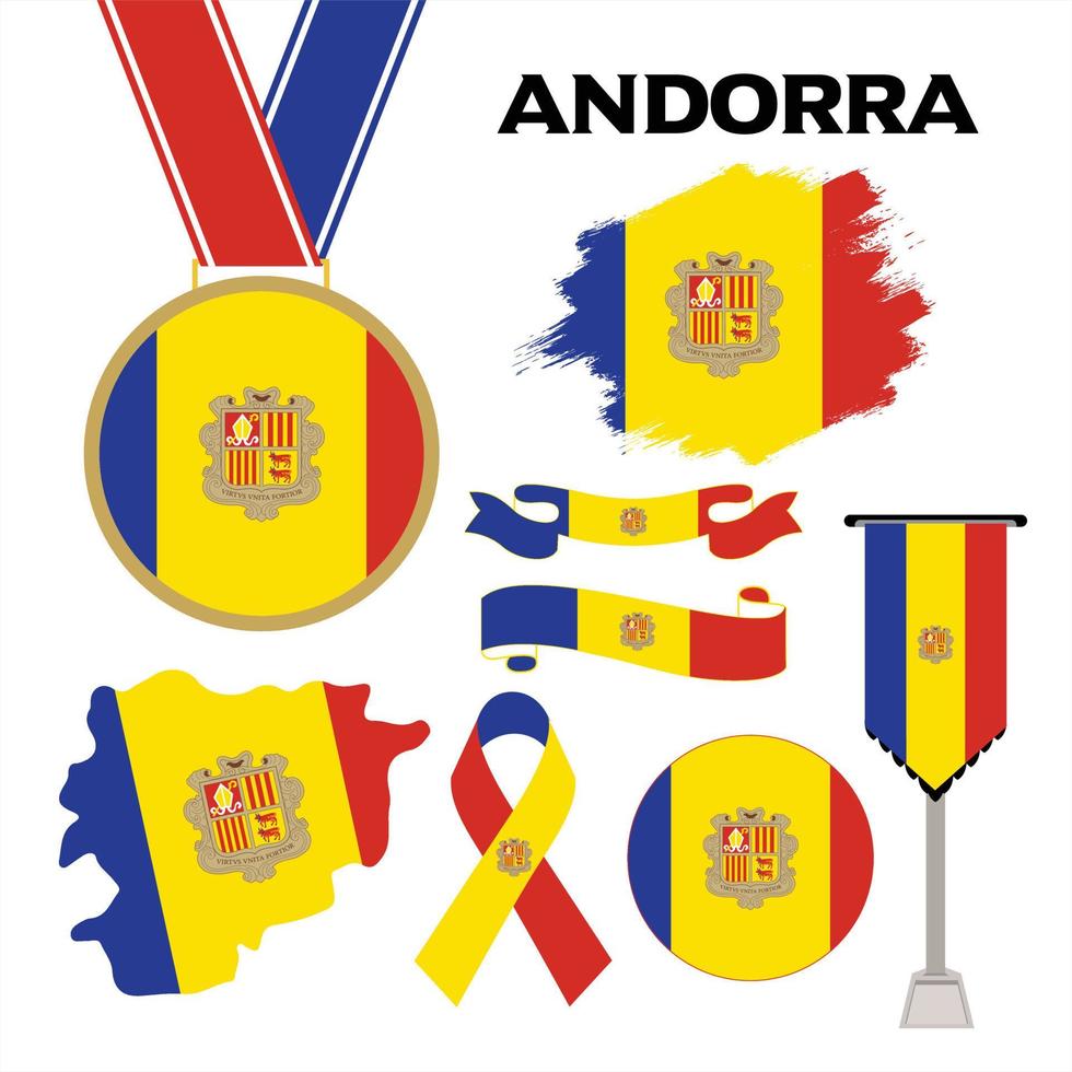 coleção de elementos com o modelo de design da bandeira de Andorra vetor