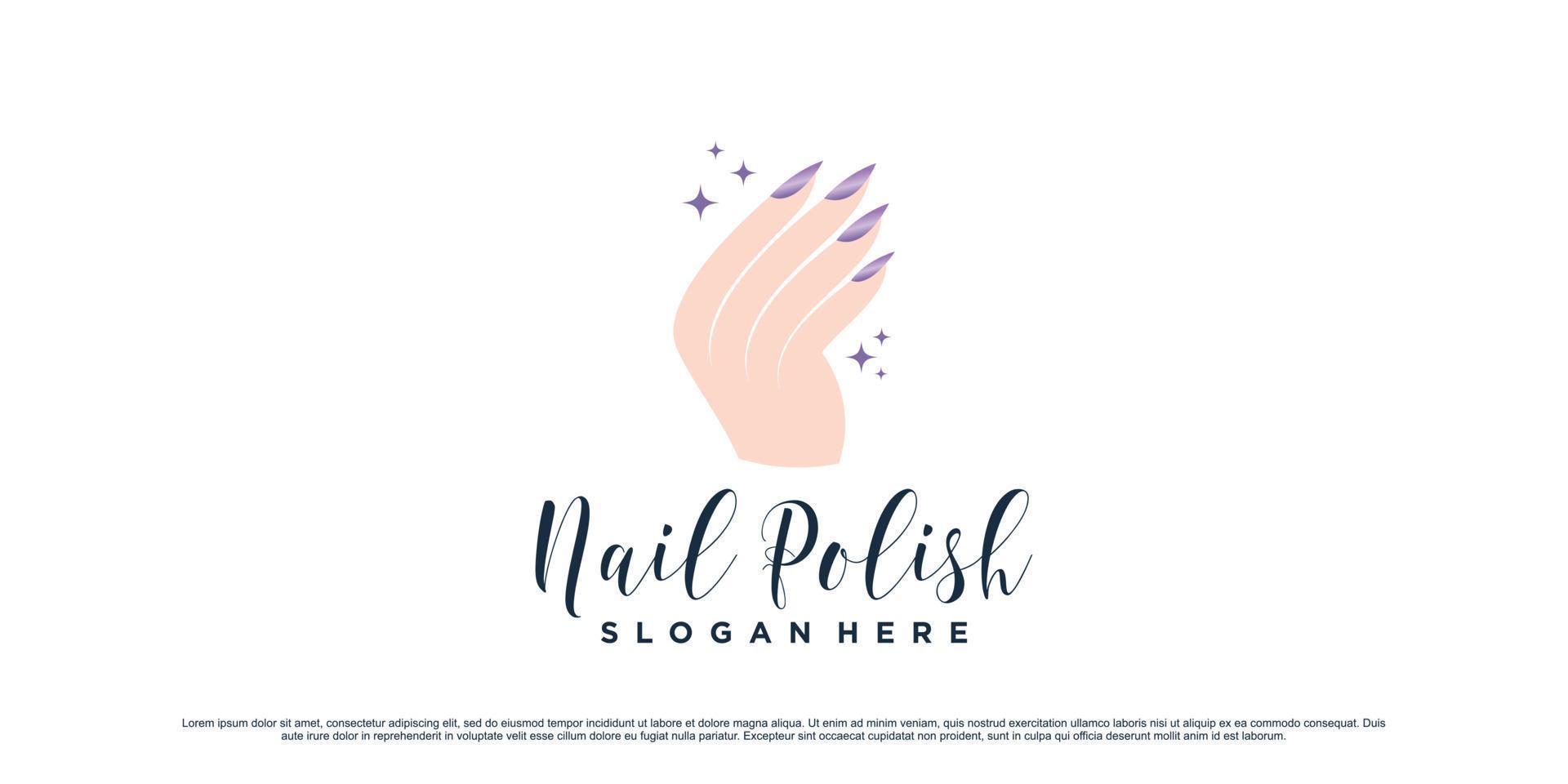 design de logotipo de esmalte e manicure com ícone de mãos de mulher e vetor premium de conceito criativo