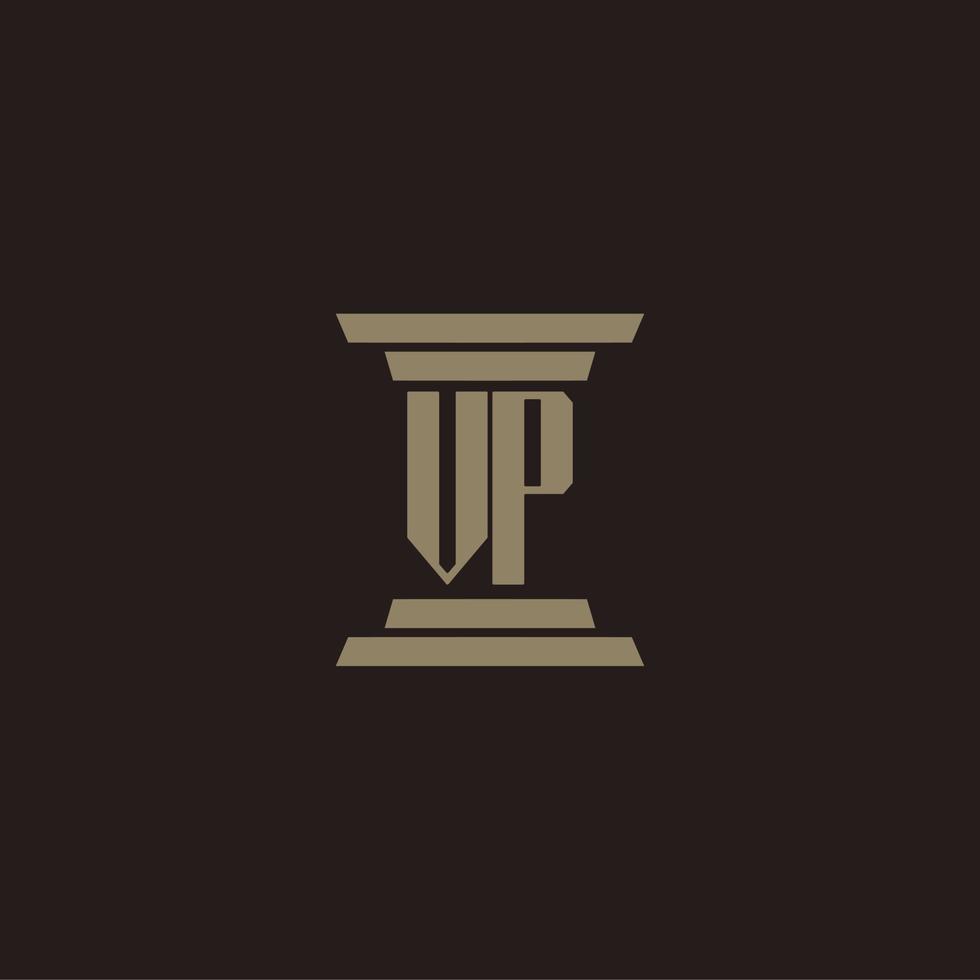 logotipo inicial do monograma vp para escritório de advocacia com design de pilar vetor