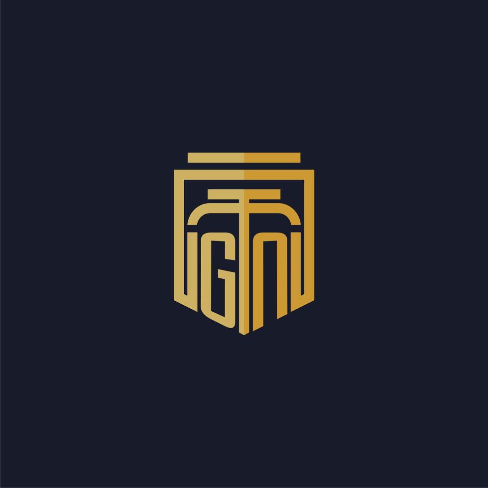 gn logotipo inicial do monograma elegante com design de estilo escudo para mural de parede jogos de escritório de advocacia vetor