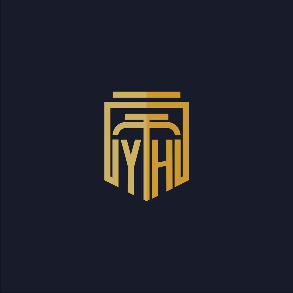 yh logotipo inicial do monograma elegante com design de estilo escudo para mural de parede jogos de escritório de advocacia vetor