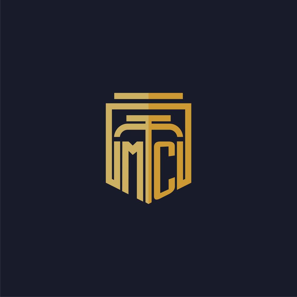 mc logotipo inicial do monograma elegante com design de estilo escudo para mural de parede jogos de escritório de advocacia vetor