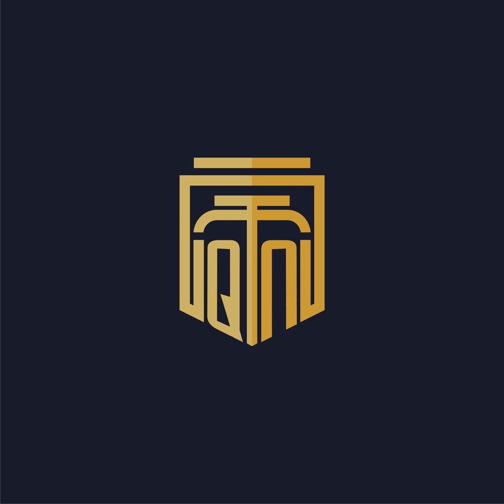 qn logotipo inicial do monograma elegante com design de estilo escudo para mural de parede jogos de escritório de advocacia vetor