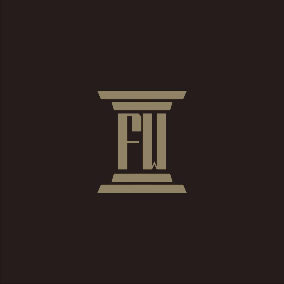 logotipo inicial do monograma fw para escritório de advocacia com design de pilar vetor