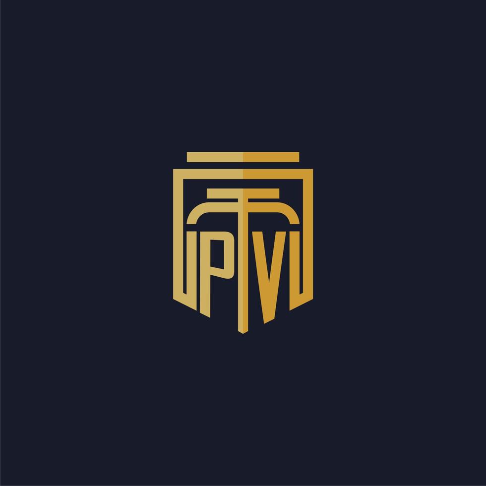 pv logotipo inicial do monograma elegante com design de estilo de escudo para mural de parede jogos de escritório de advocacia vetor