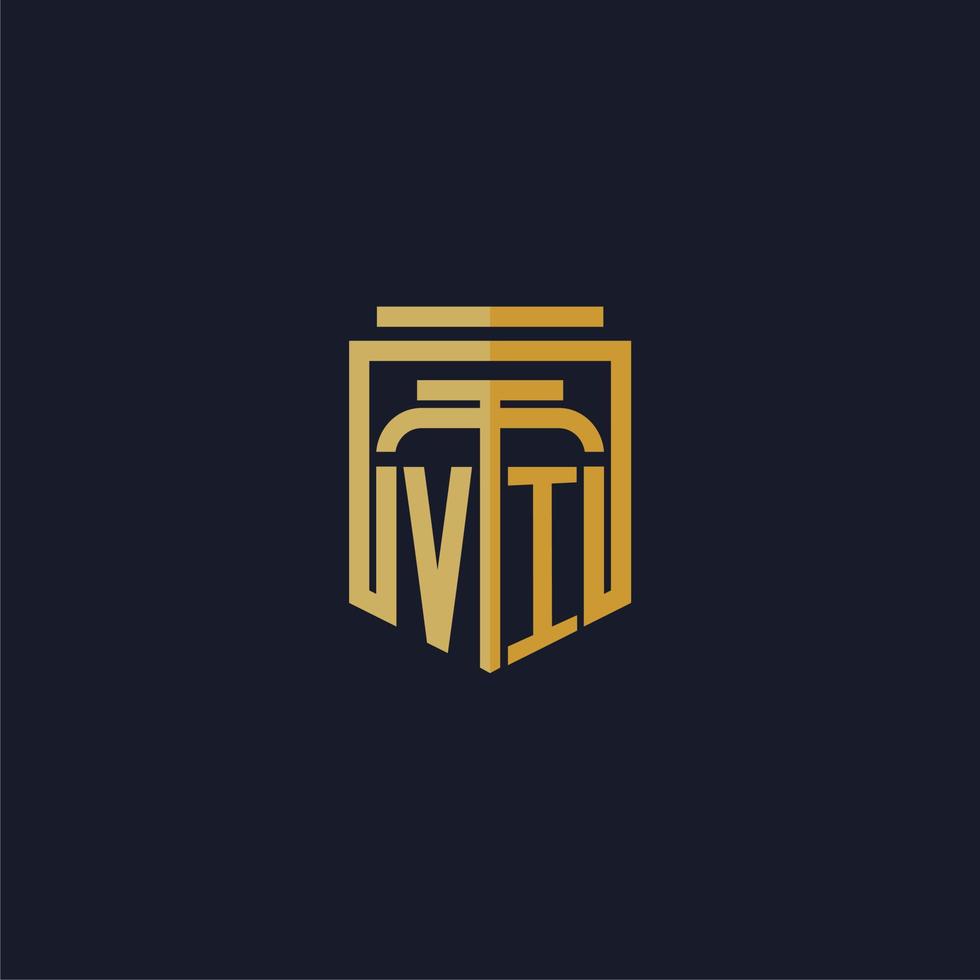 vi logotipo inicial do monograma elegante com design de estilo escudo para mural de parede para jogos de escritório de advocacia vetor