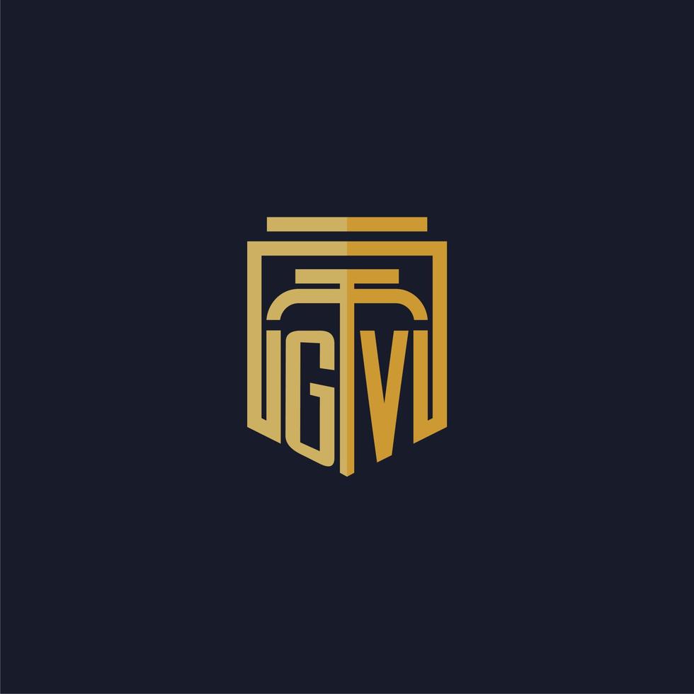 gv logotipo inicial do monograma elegante com design de estilo de escudo para mural de parede jogos de escritório de advocacia vetor