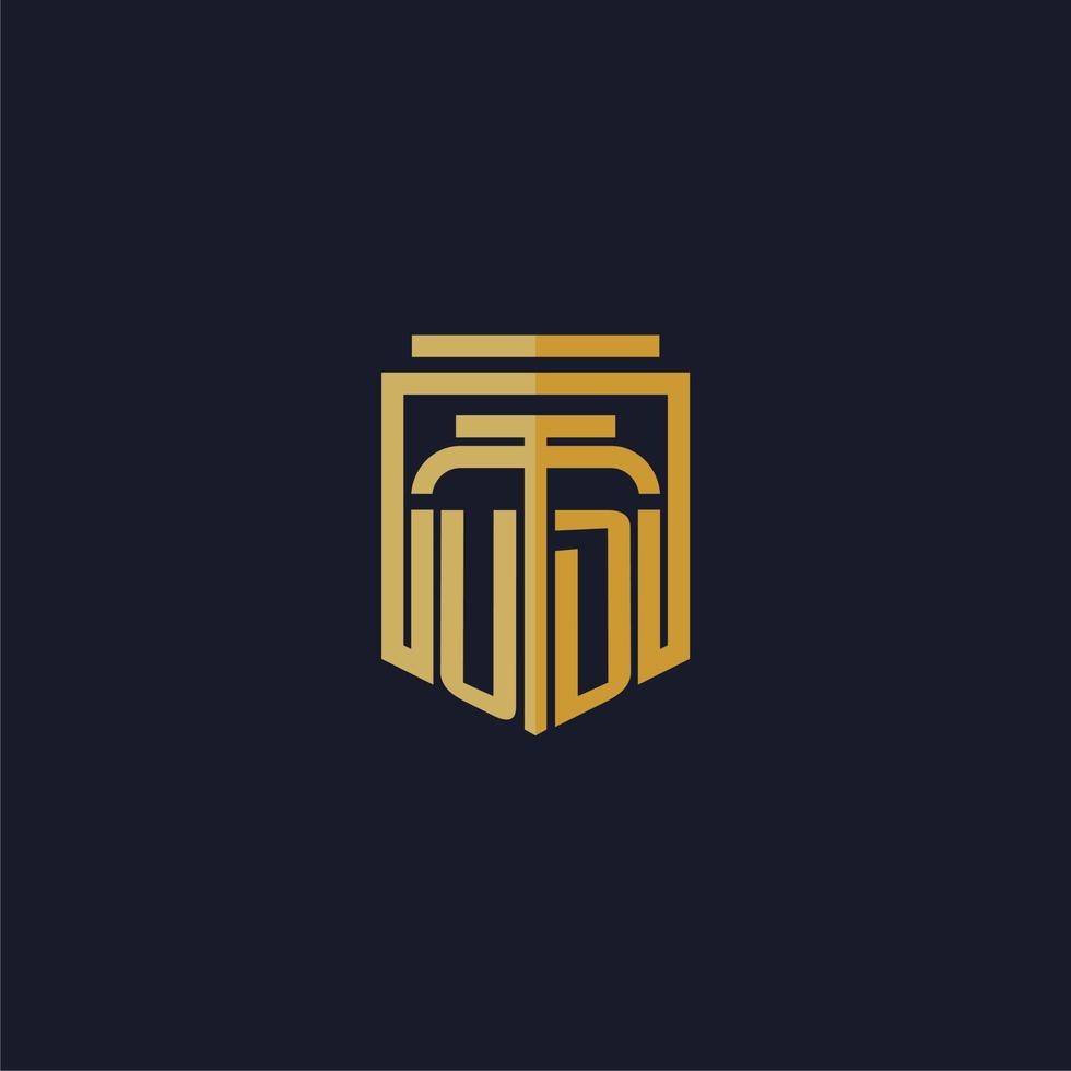 ud logotipo inicial do monograma elegante com design de estilo escudo para mural de parede jogos de escritório de advocacia vetor