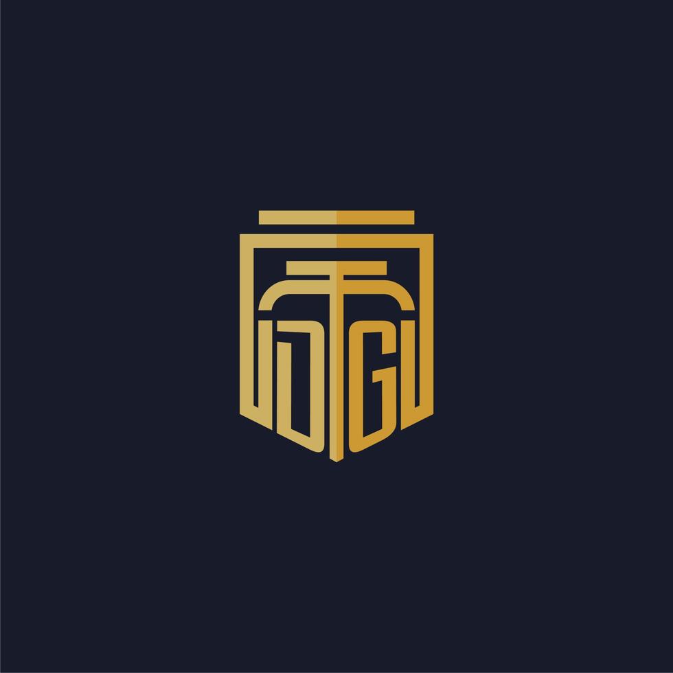 dg logotipo inicial do monograma elegante com design de estilo escudo para mural de parede jogos de escritório de advocacia vetor