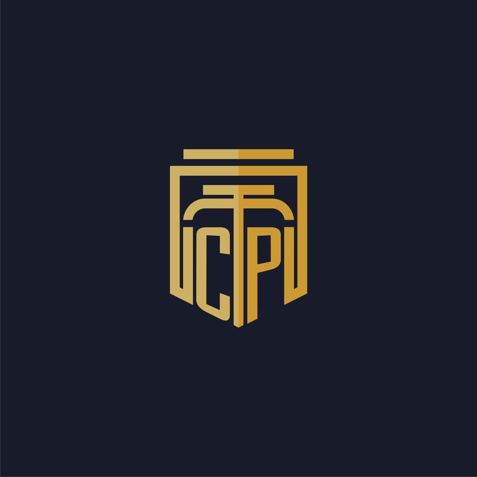 cp logotipo inicial do monograma elegante com design de estilo de escudo para mural de parede jogos de escritório de advocacia vetor