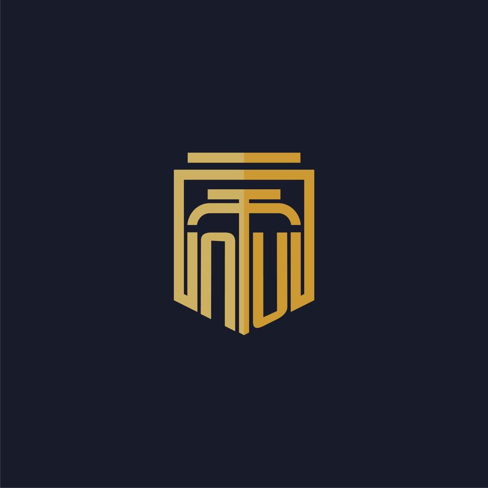 nu logotipo inicial do monograma elegante com design de estilo escudo para mural de parede jogos de escritório de advocacia vetor