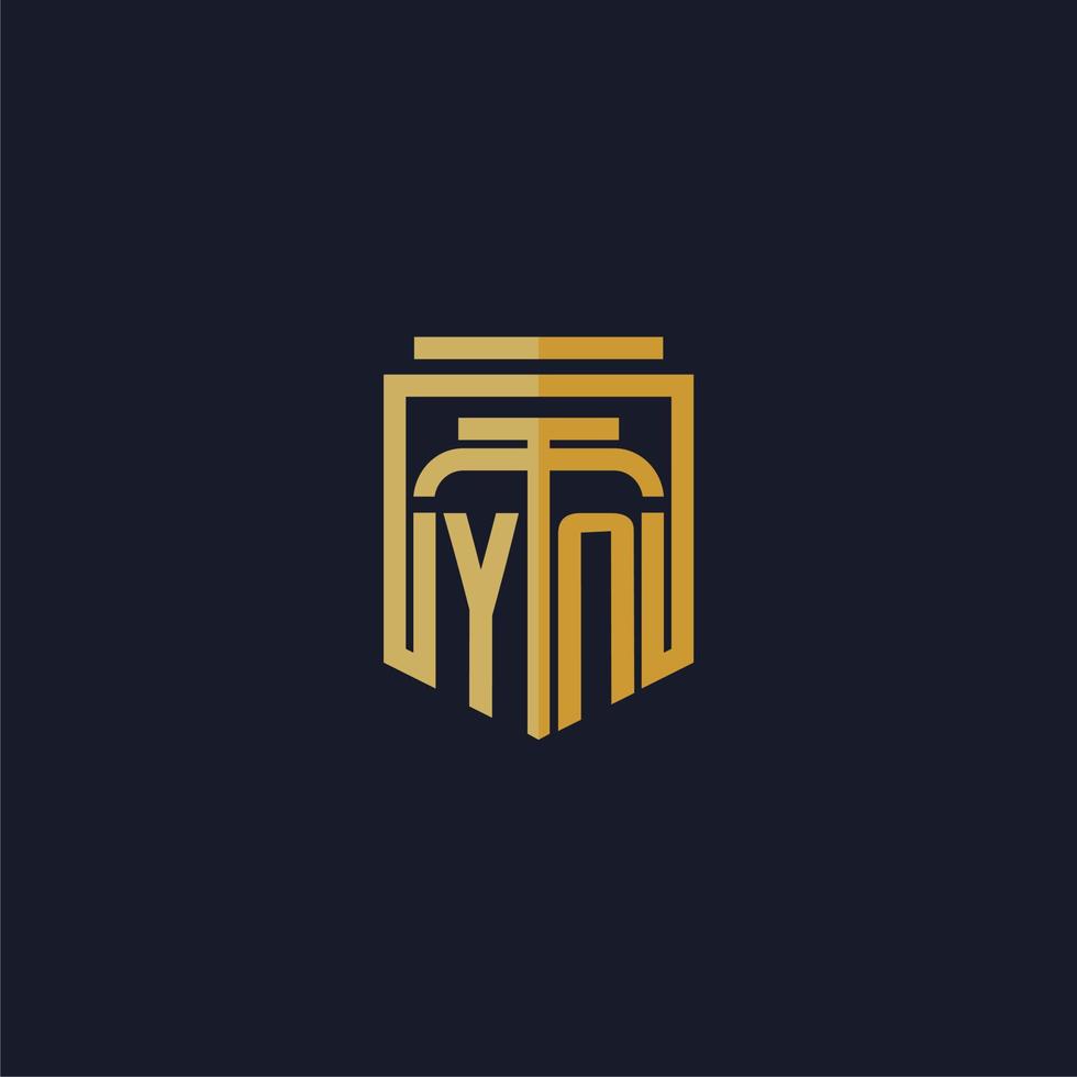 yn logotipo inicial do monograma elegante com design de estilo escudo para mural de parede jogos de escritório de advocacia vetor