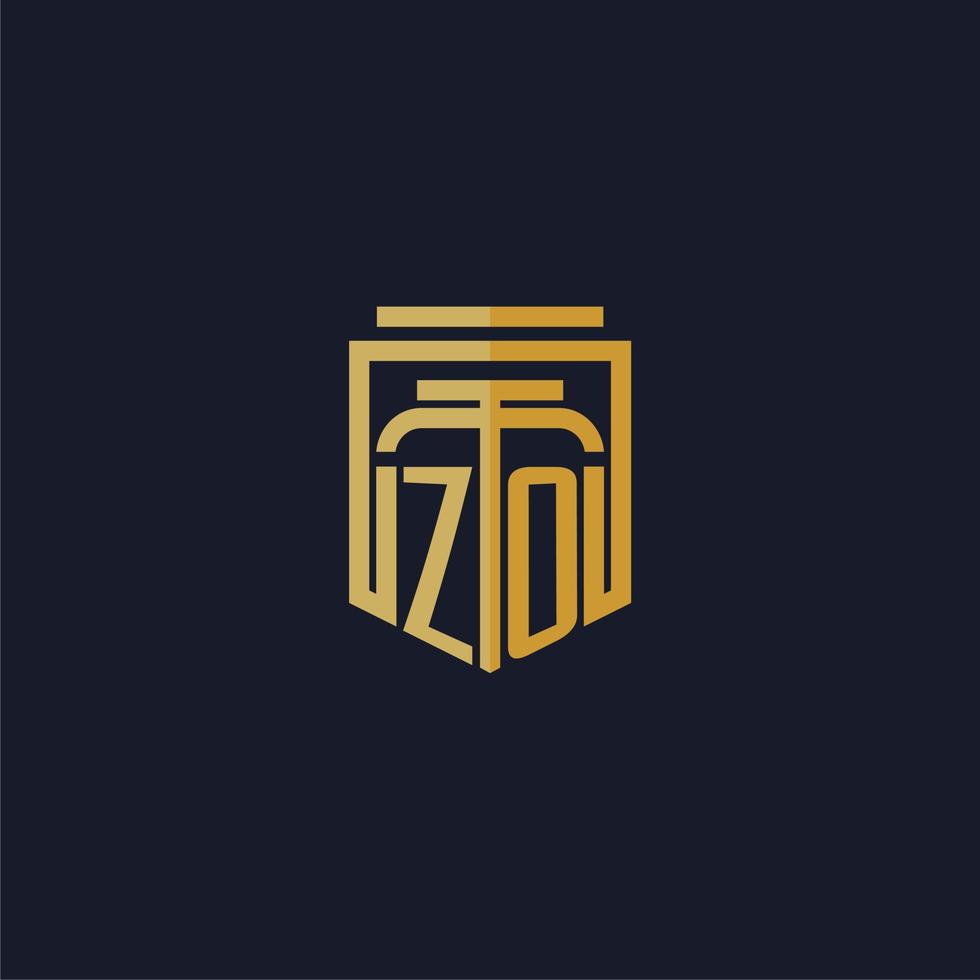 zo logotipo inicial do monograma elegante com design de estilo escudo para mural de parede jogos de escritório de advocacia vetor