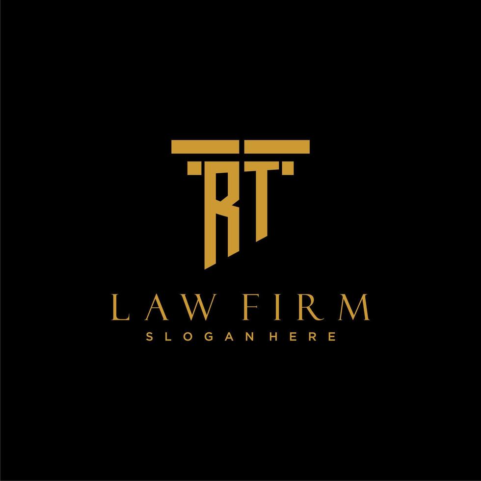 logotipo inicial do monograma rt para escritório de advocacia com design de pilar vetor